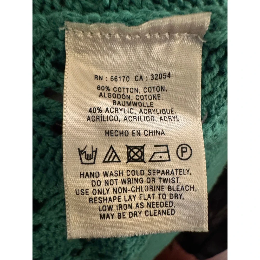 Anthropologie Far Away From Close Green Crochet Knit Open Cardigan Sweater M